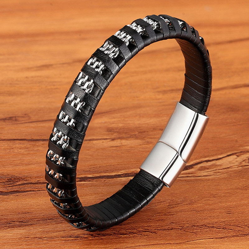 Stainless Steel Leather Rope Bracelet