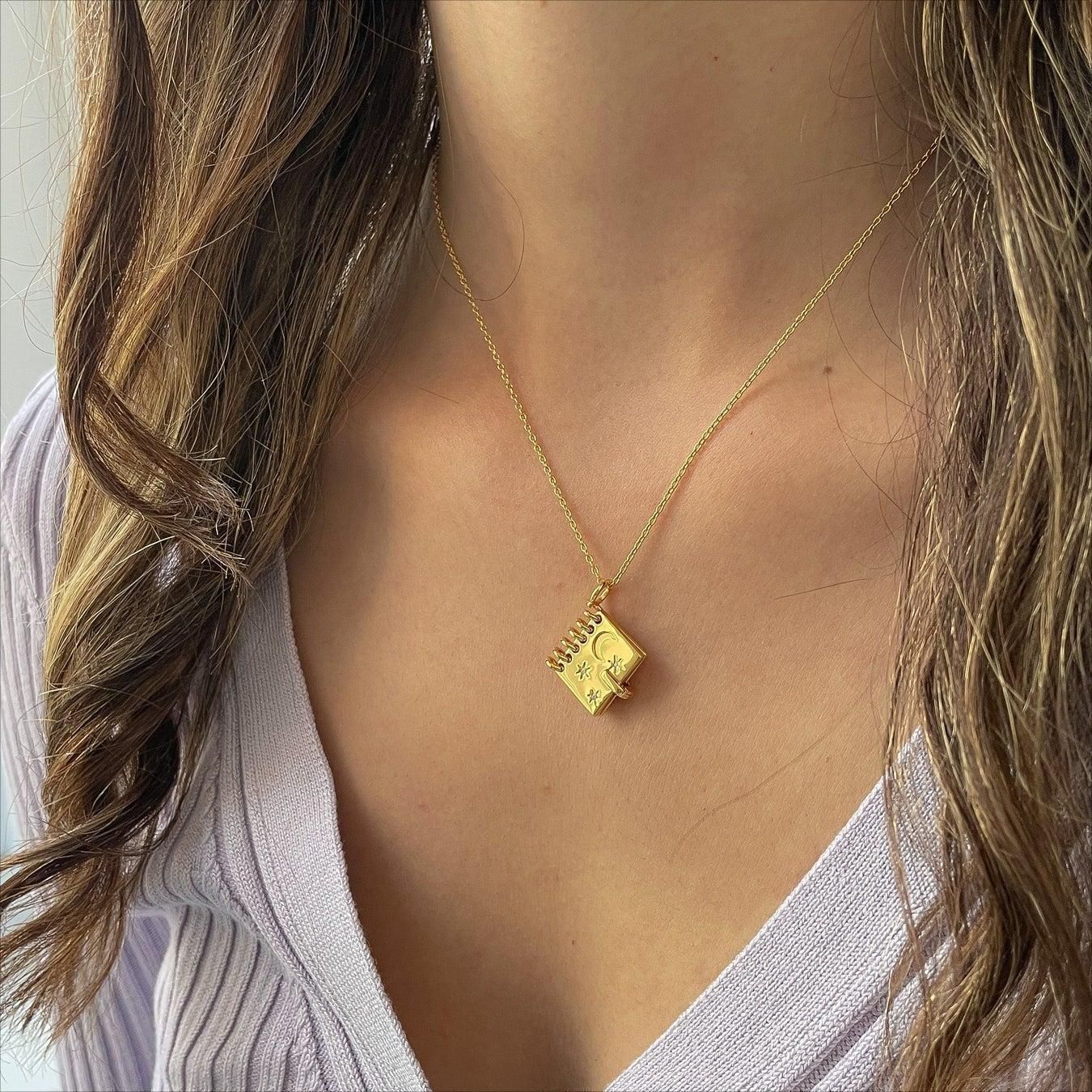 "Love, Stars & Moon" - Openable Book-shaped Necklace