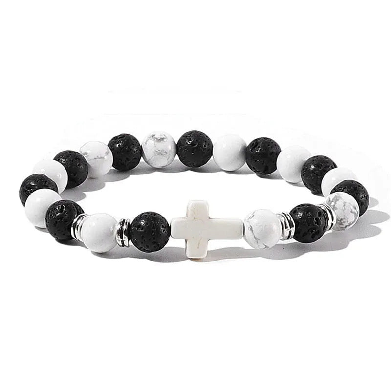 Natural Stone Beaded Cross Bracelets