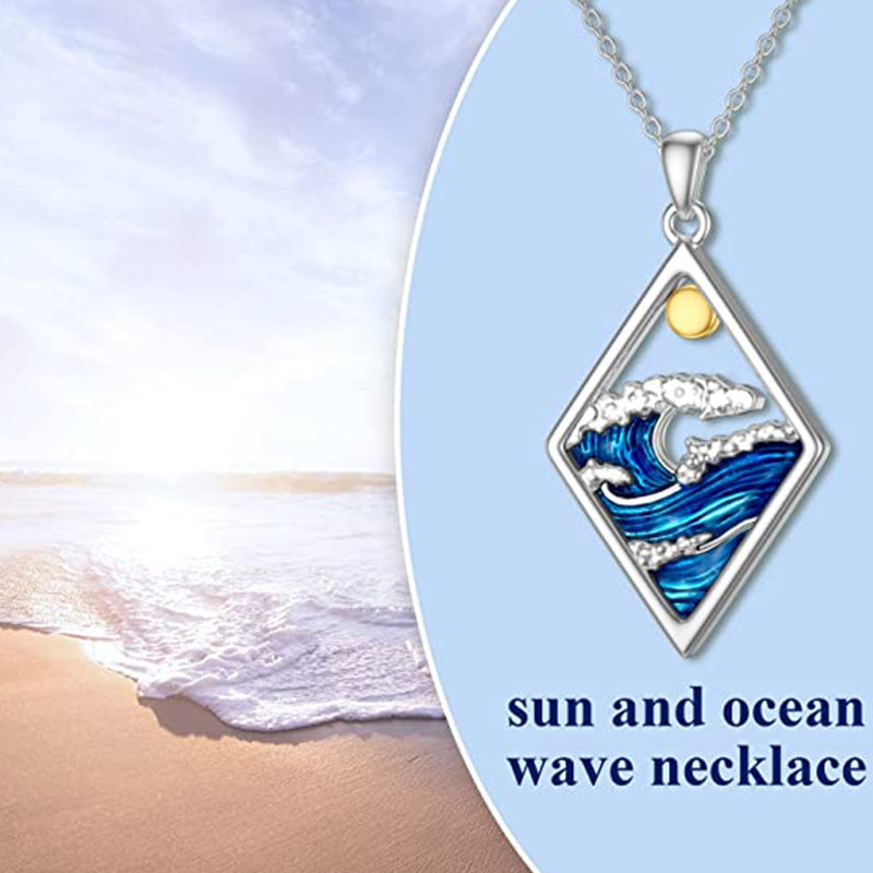 Ocean Wave Sun Pendant Necklace
