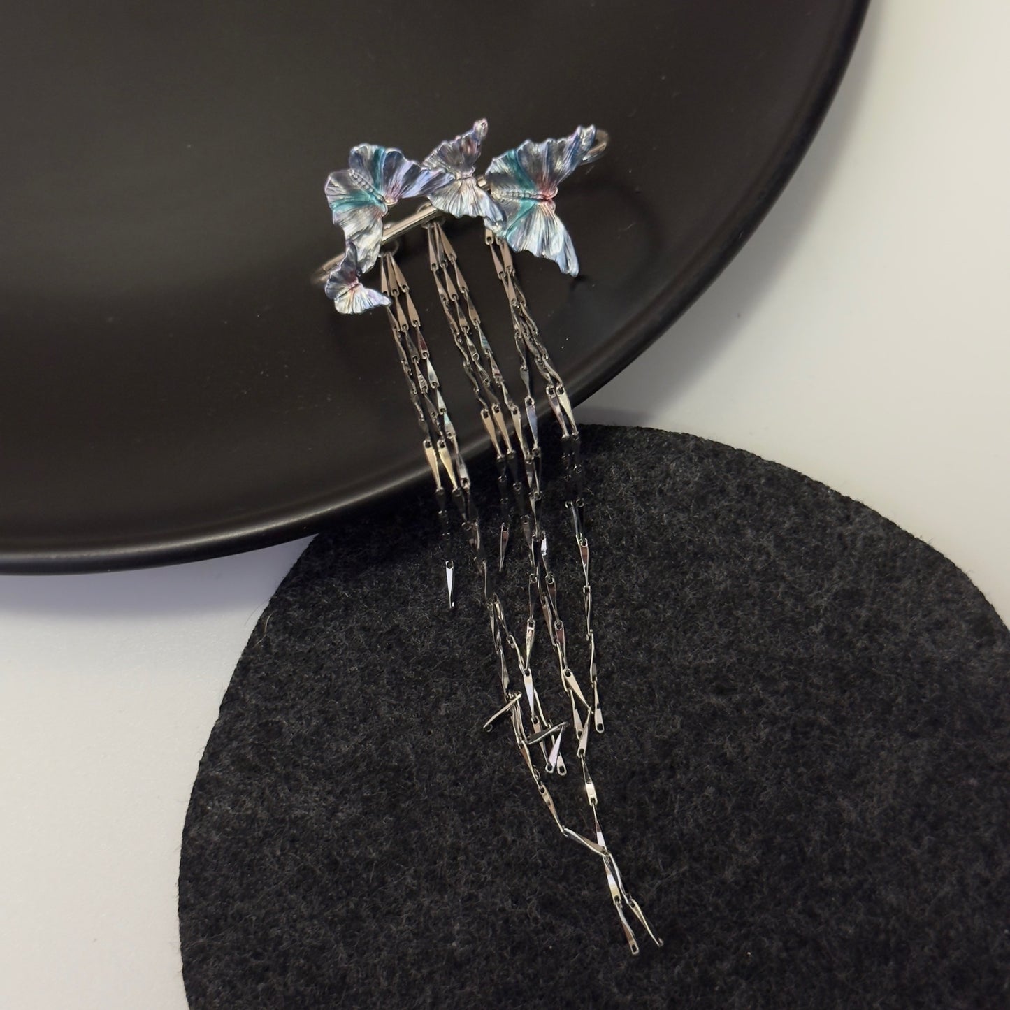 "Shimmy Butterfly" - Shimmering Purple Butterfly Necklace and Ear Piece