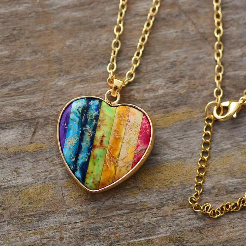 Natural Heart-shaped Chakra Stone Pendant Necklace