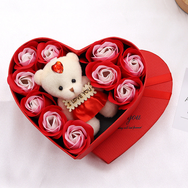 Teddy Bear Heart-shaped Rose Soap Gift Box