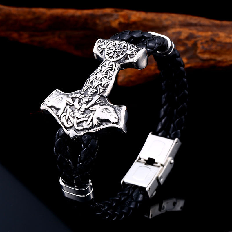 Soft Titanium Steel Leather Retro Viking Goat Bracelet