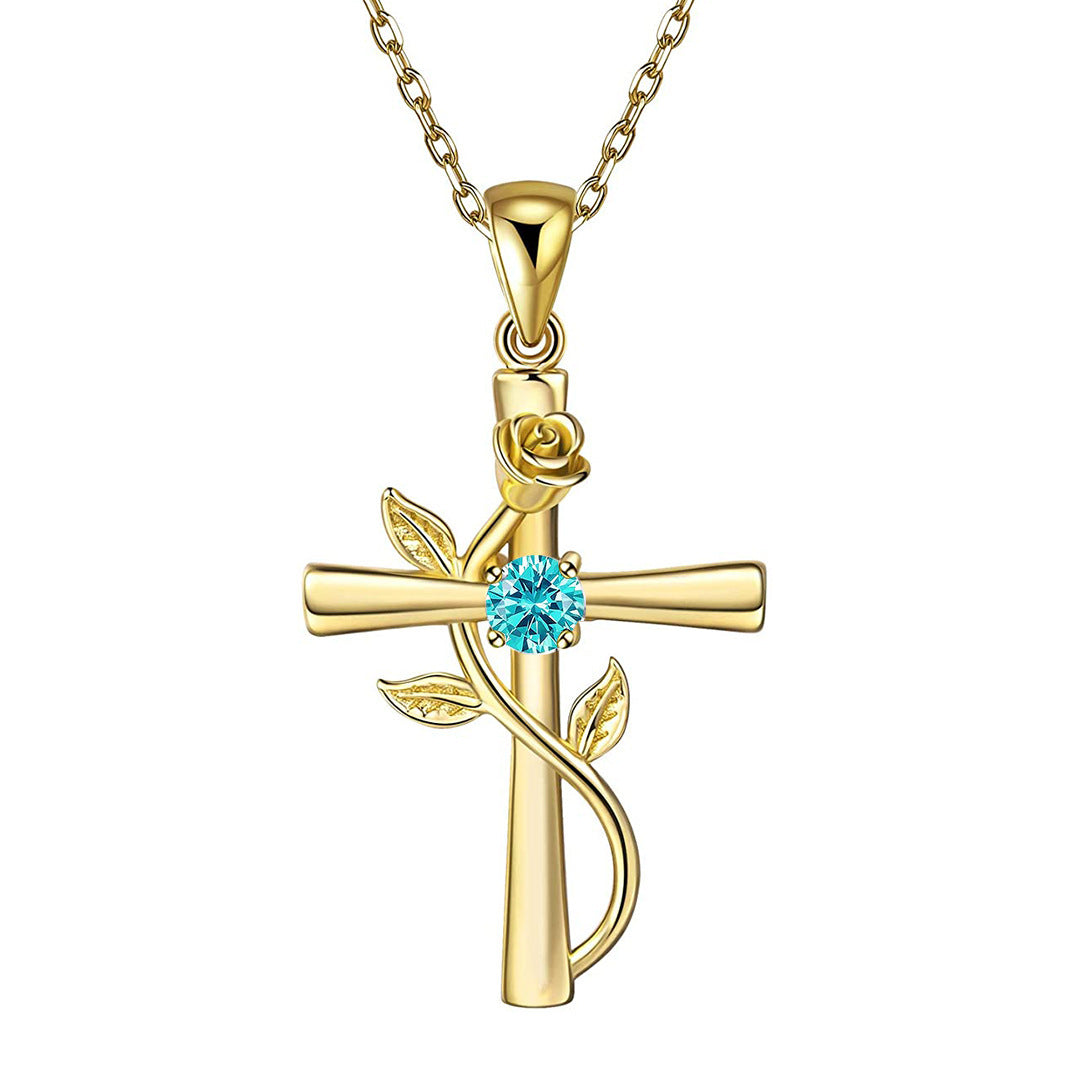 "Rose from the Cross" - Birthstone Necklace