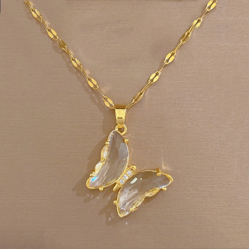 Crystal Zircon Butterfly Pendant Necklace