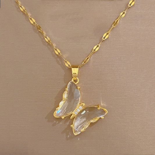 Crystal Zircon Butterfly Pendant Necklace