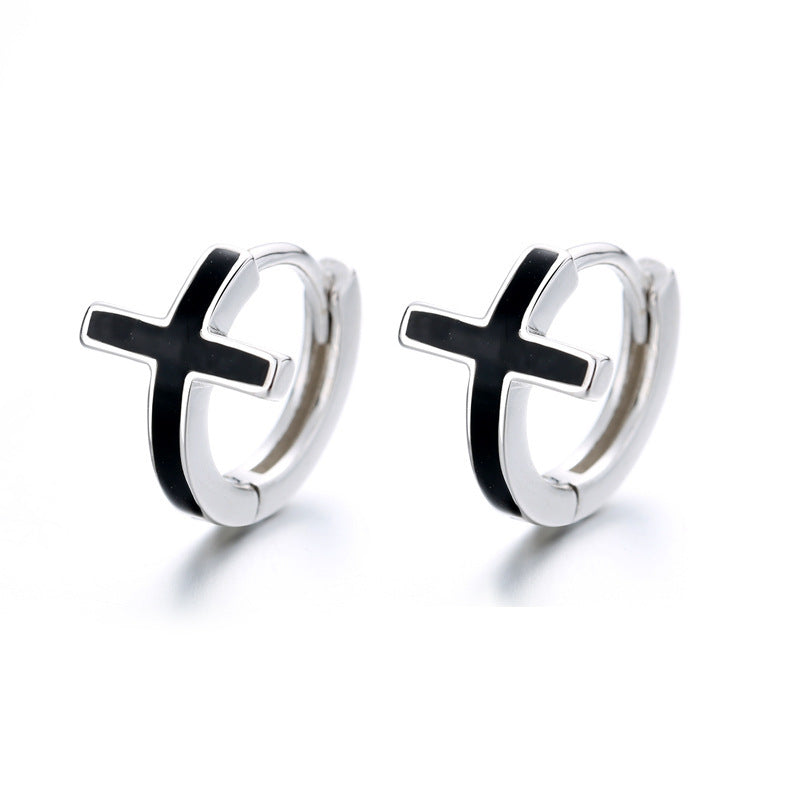 Sterling Silver Cross Huggie Earrings