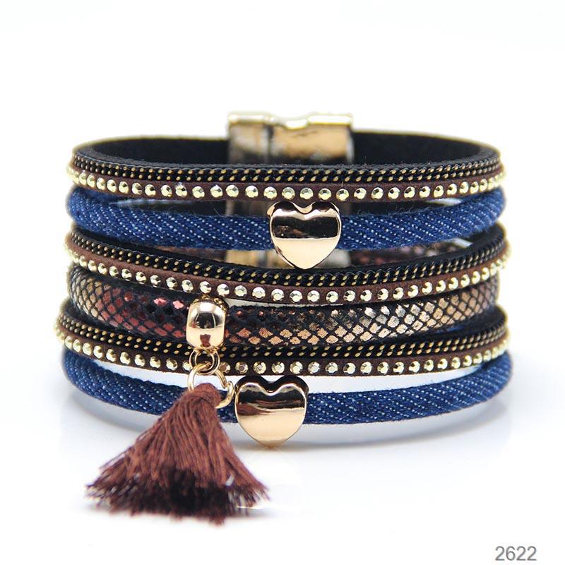 Multi-Layered Denim Leather Magnetic Buckle Bracelet