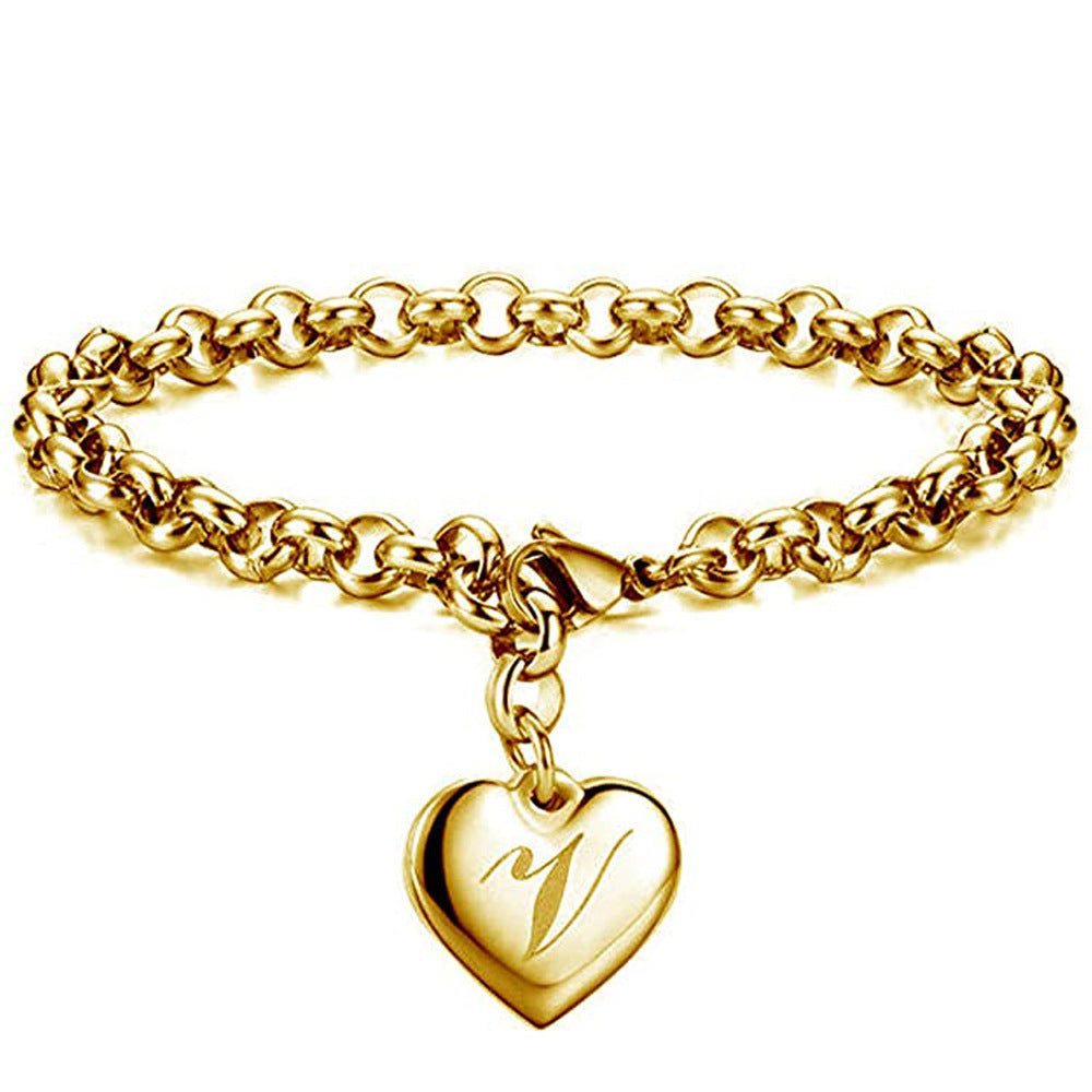 "Charmed Hearts" -  Titanium Steel Letter Bracelet