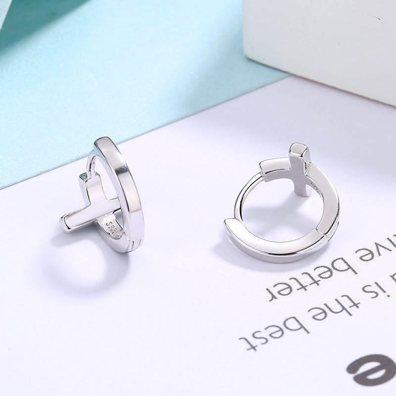 Sterling Silver Cross Huggie Earrings