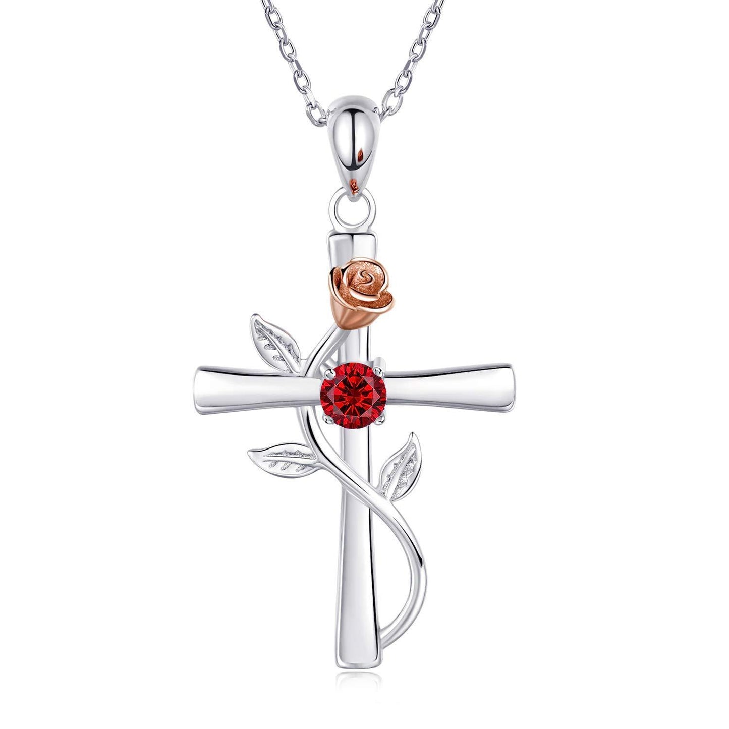 "Rose from the Cross" - Birthstone Necklace
