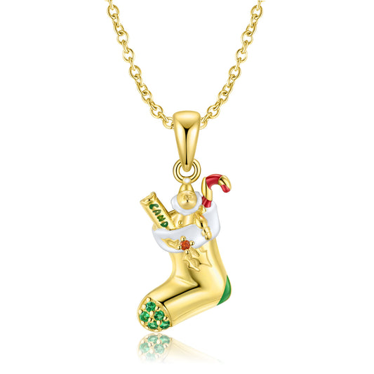 S925 Sterling Silver Christmas Stocking Necklace Pendant