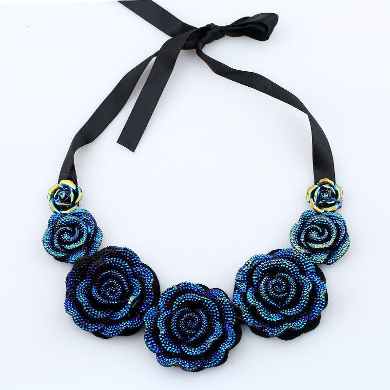 "The Only Blue You Knew" -  Rose Flower Statement Necklace