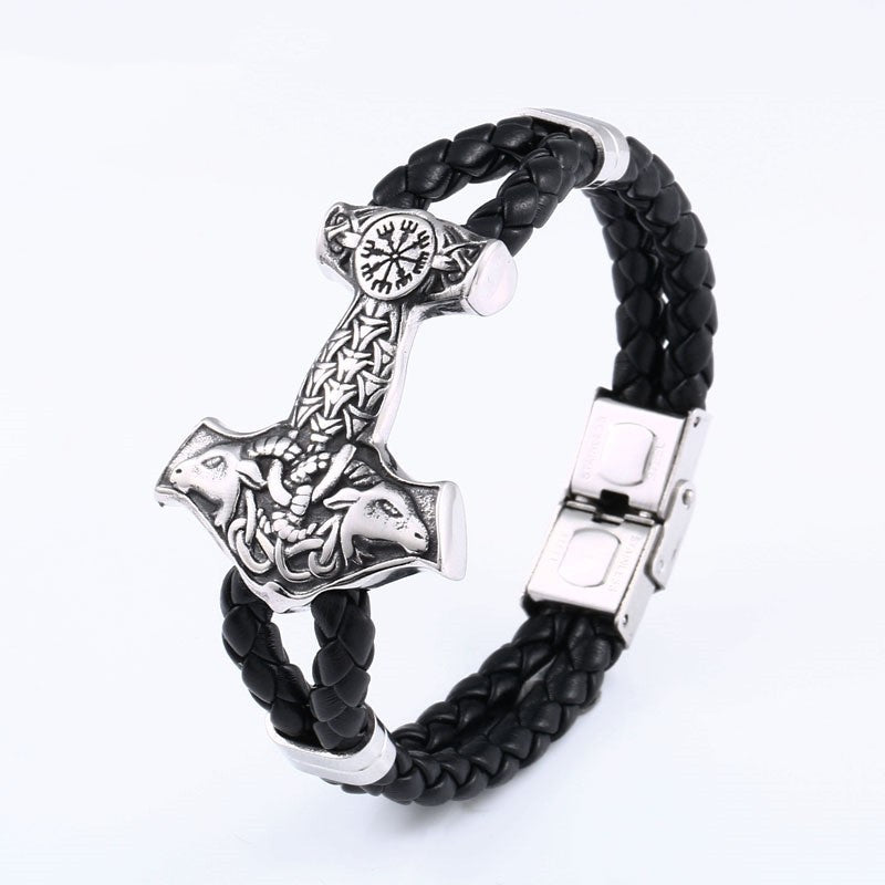 Soft Titanium Steel Leather Retro Viking Goat Bracelet