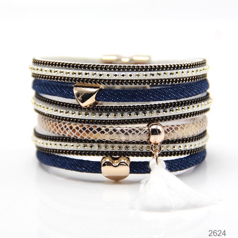 Multi-Layered Denim Leather Magnetic Buckle Bracelet