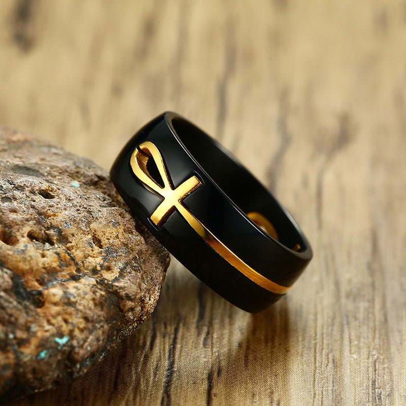 Stainless Steel Two-toned Detachable Egyptian Ankh Cross Ring