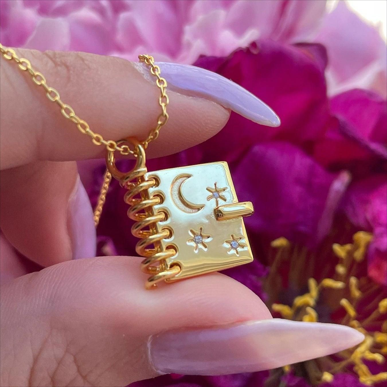 "Love, Stars & Moon" - Openable Book-shaped Necklace