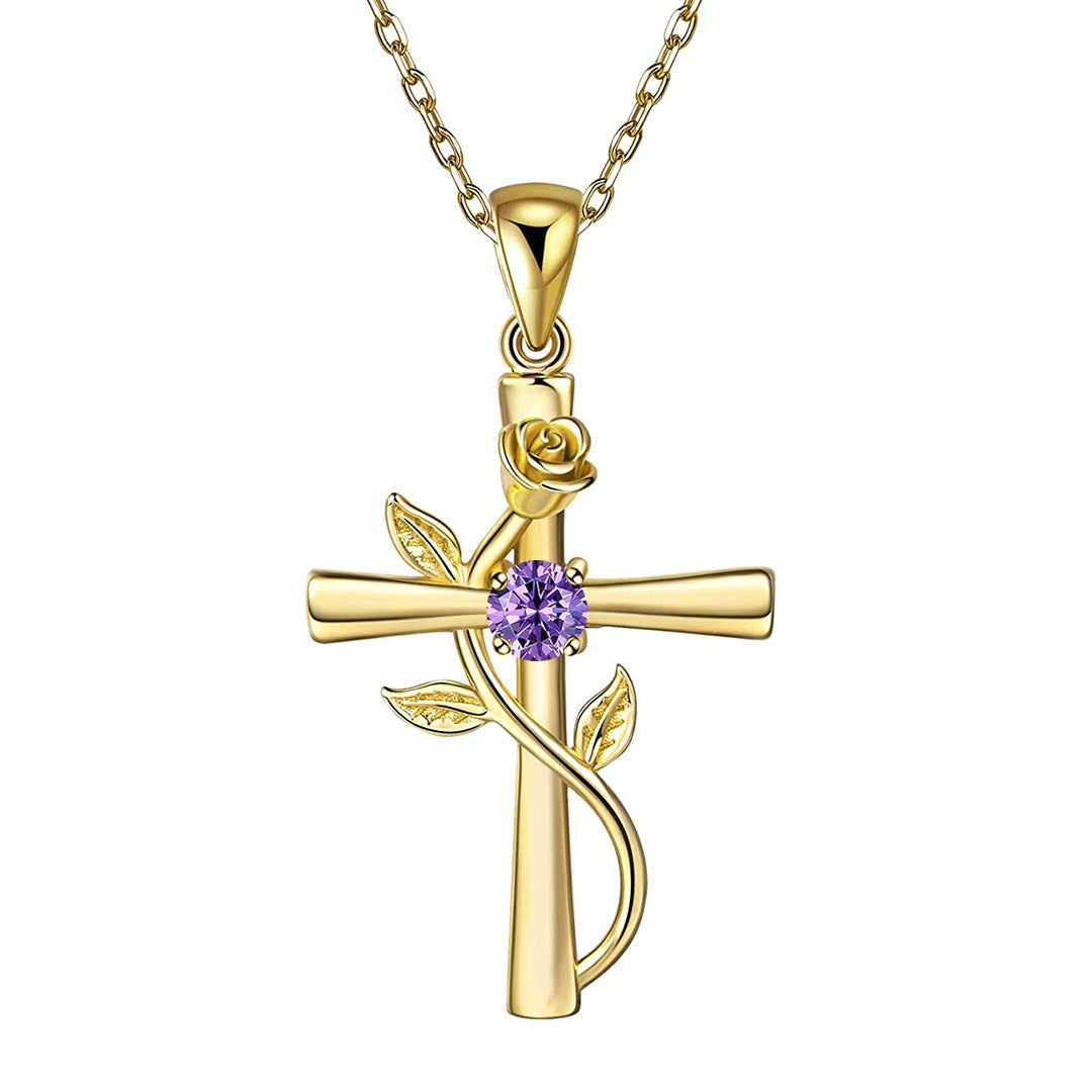 "Rose from the Cross" - Birthstone Necklace