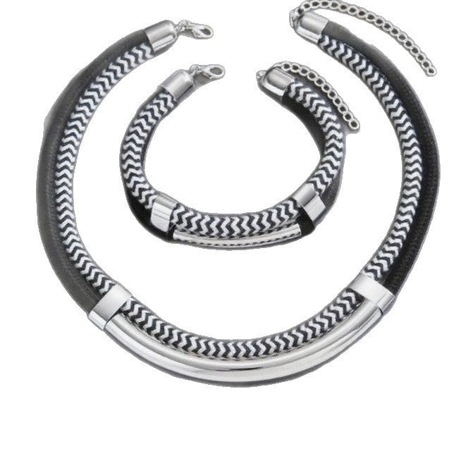 Double-layer Braided Rope Necklace And Bracelet Set