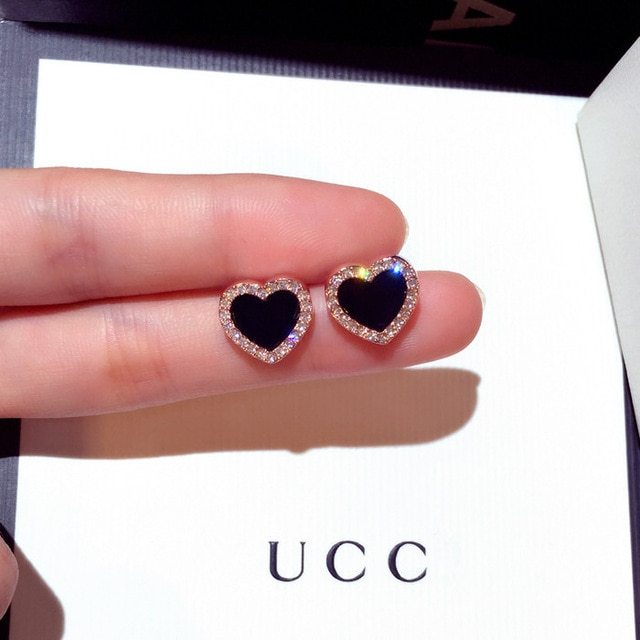 Enamel Heart and Butterfly Stud Earrings