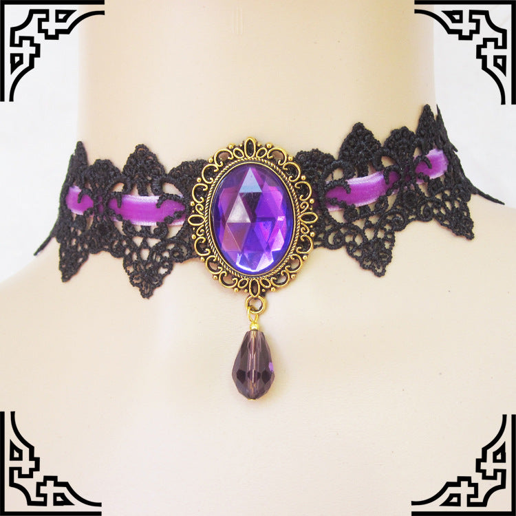 Vintage Lace Stone Necklace Choker