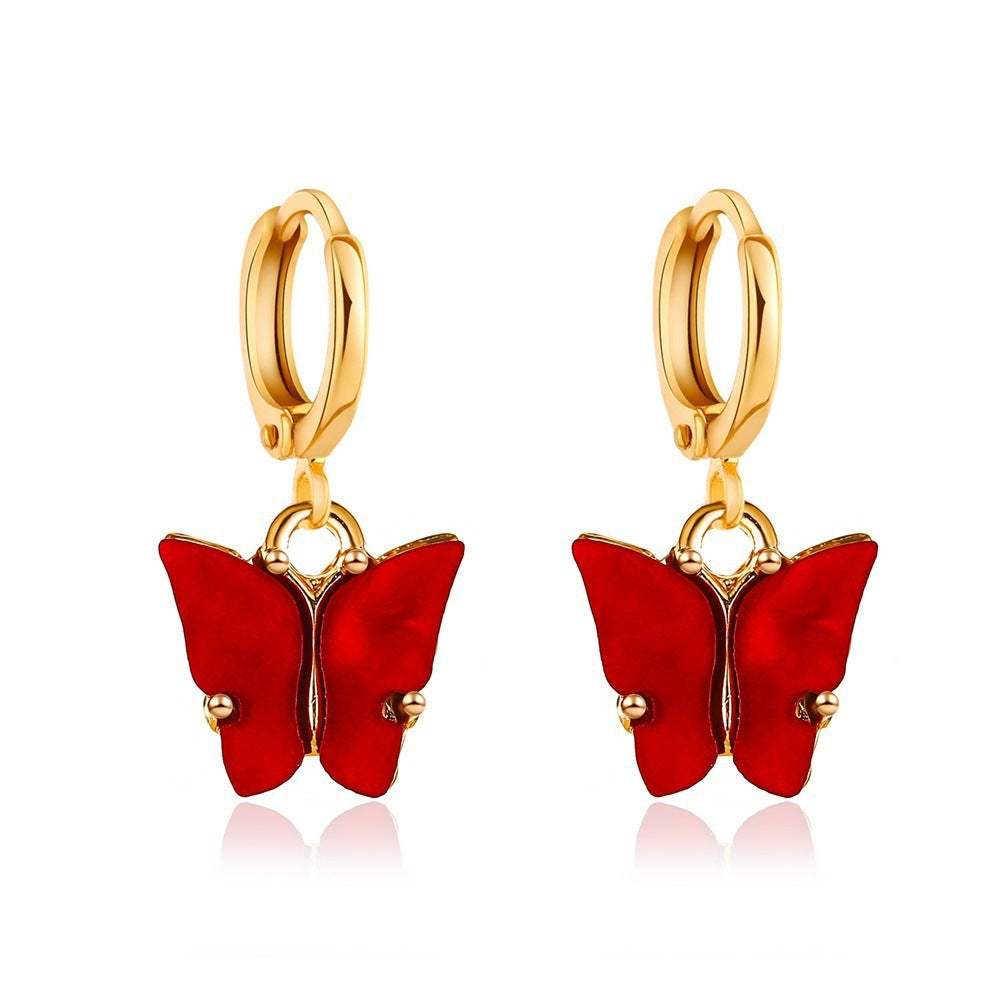 Enamel Heart and Butterfly Stud Earrings