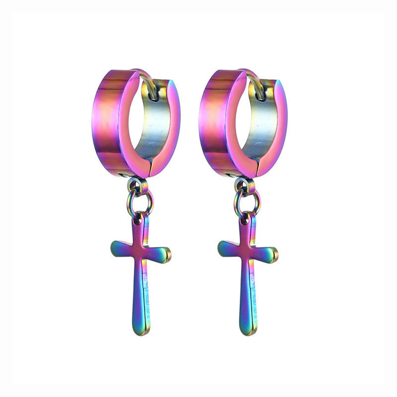 Small Cross Hoop Earrings for Men