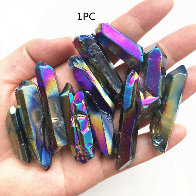 Rainbow Non-porous Natural Electroplating Crystal Pillar Ornament