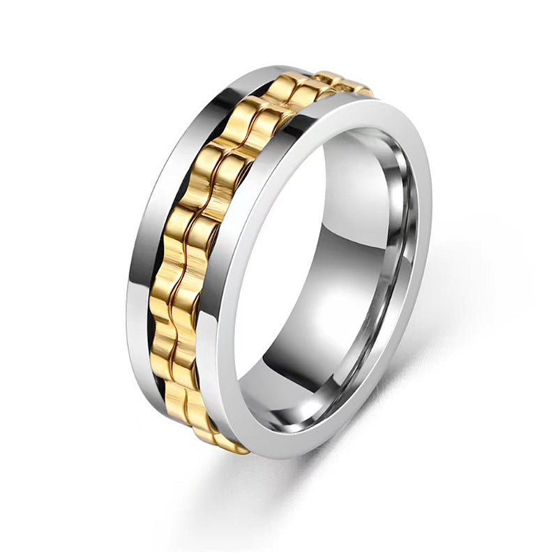 Titanium Steel Anxiety Spinner Square Texture Ring
