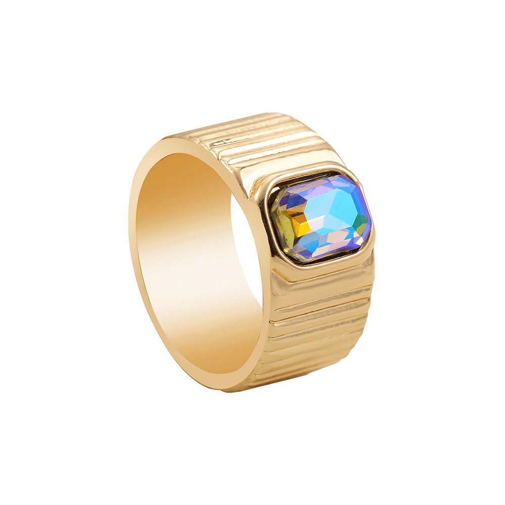 Colorful Crystals Gold Oil Drop Rings