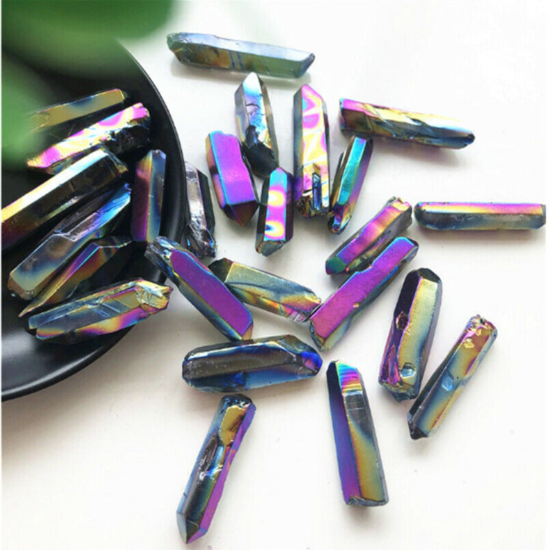 Rainbow Non-porous Natural Electroplating Crystal Pillar Ornament