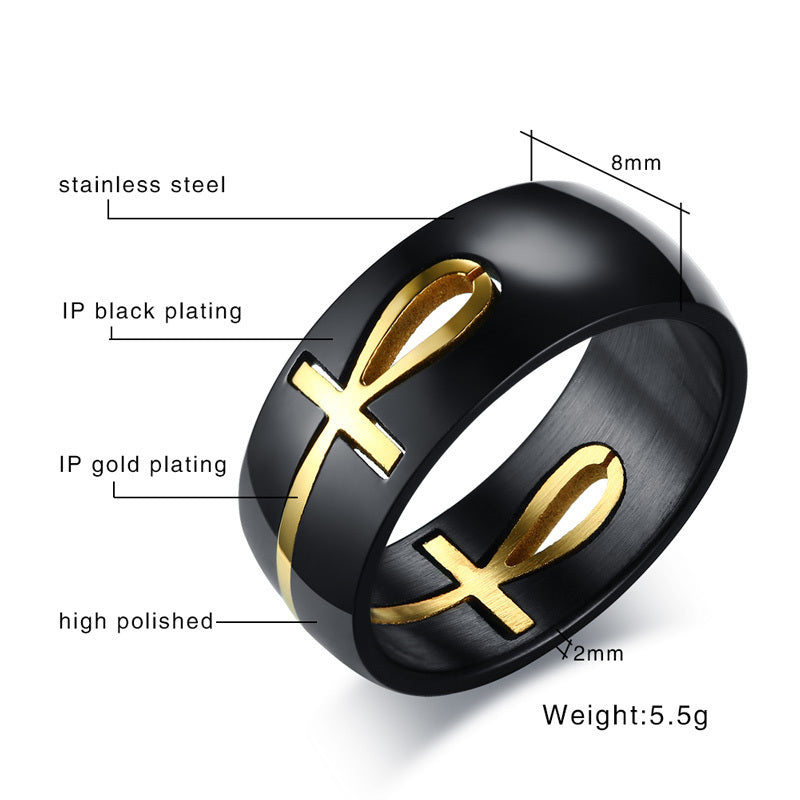 Stainless Steel Two-toned Detachable Egyptian Ankh Cross Ring