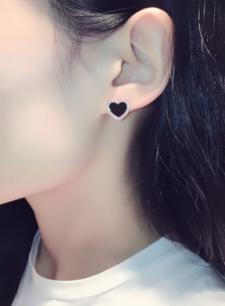 Enamel Heart and Butterfly Stud Earrings