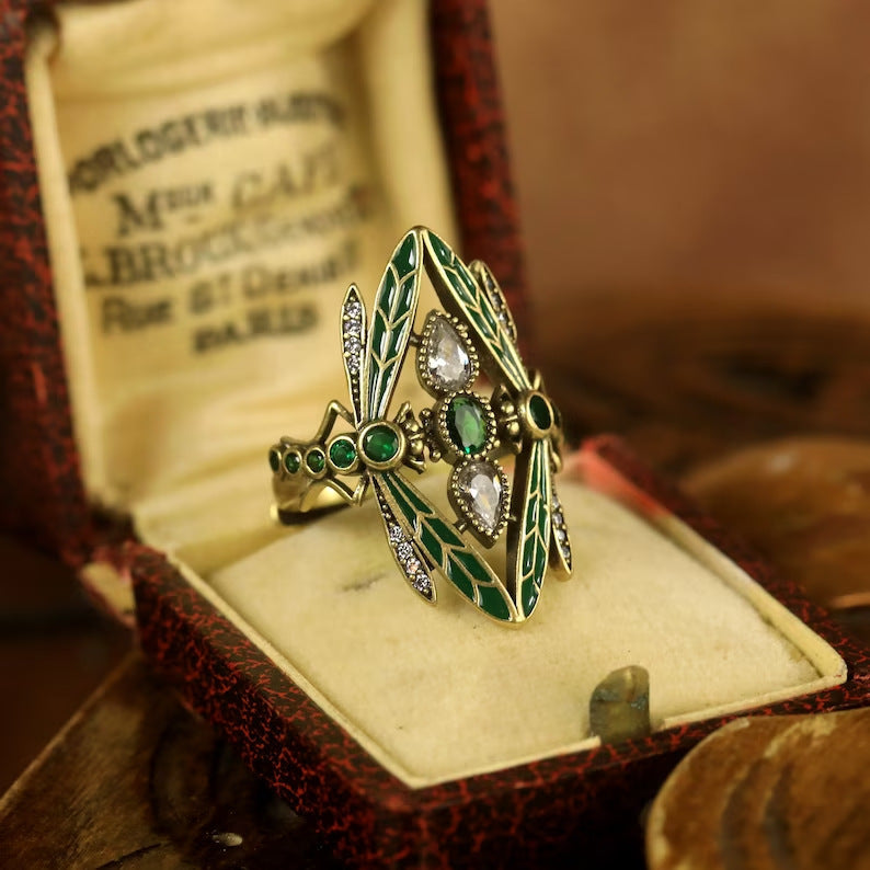 Vintage Dragonfly Gemstone Ring
