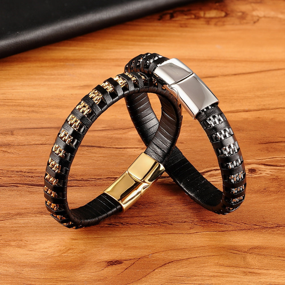 Stainless Steel Leather Rope Bracelet