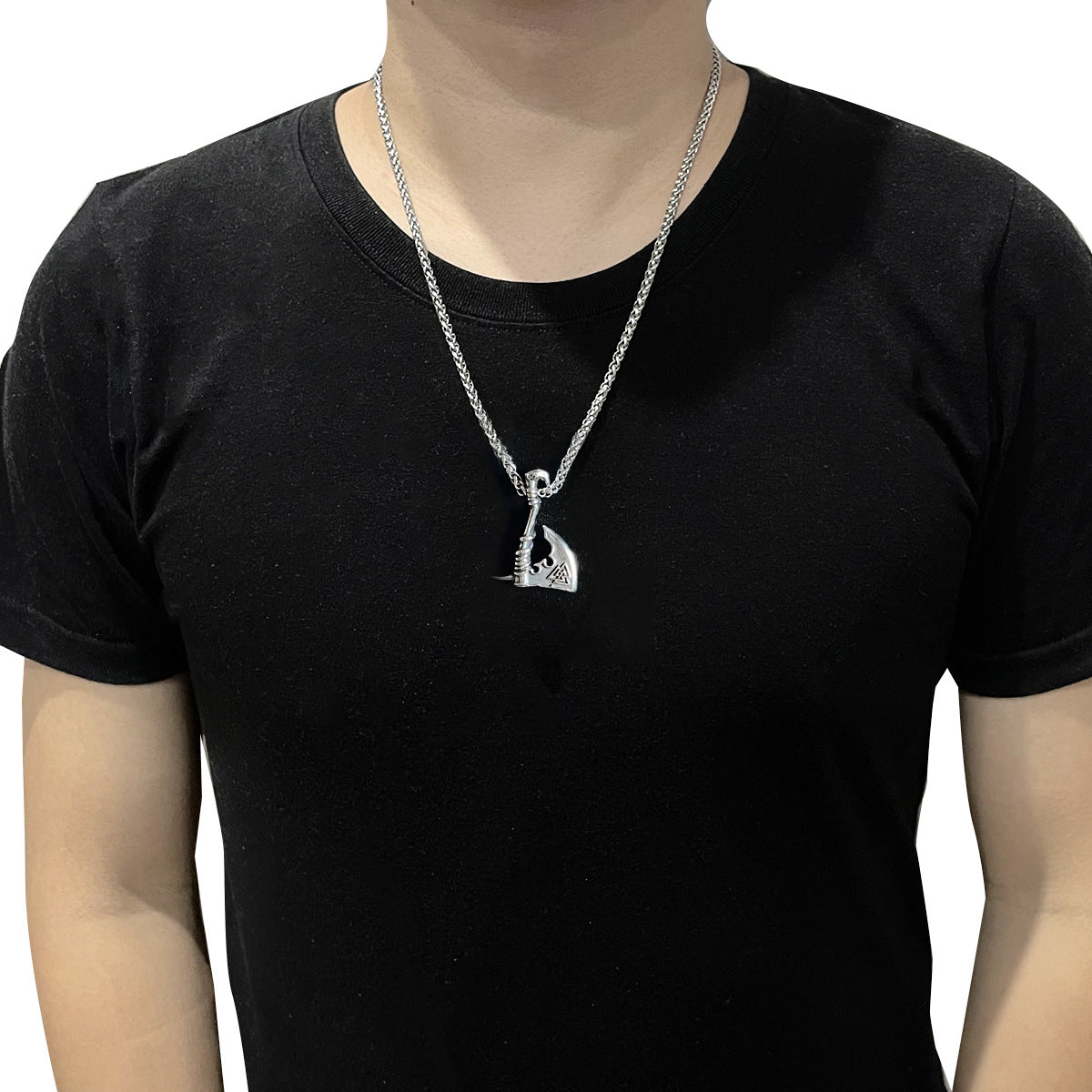 Stainless Steel Orchid Axe Pendant Chain