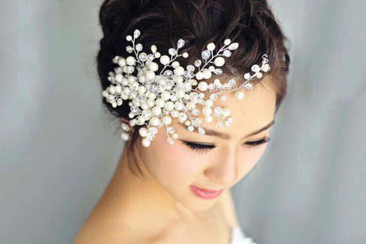 Handmade Beaded Crystal String Haircomb for Bridal