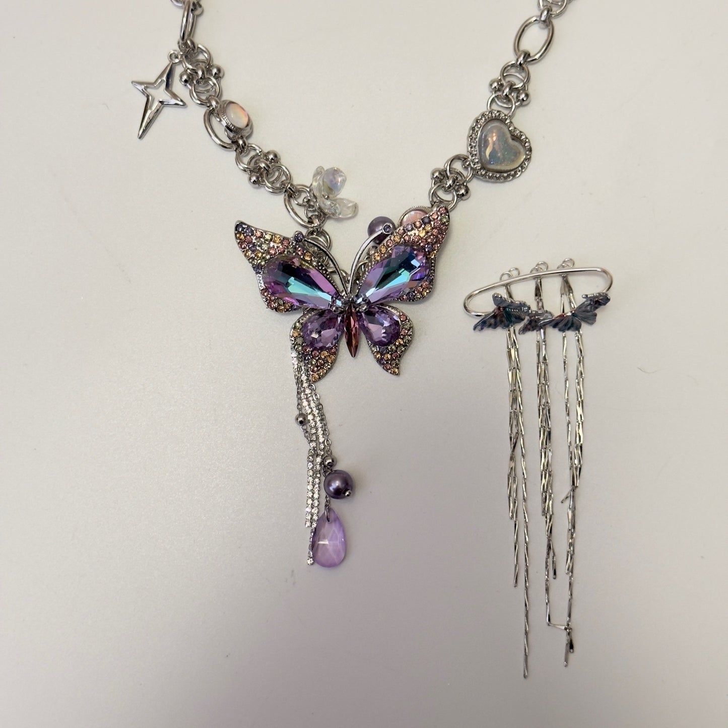 "Shimmy Butterfly" - Shimmering Purple Butterfly Necklace and Ear Piece