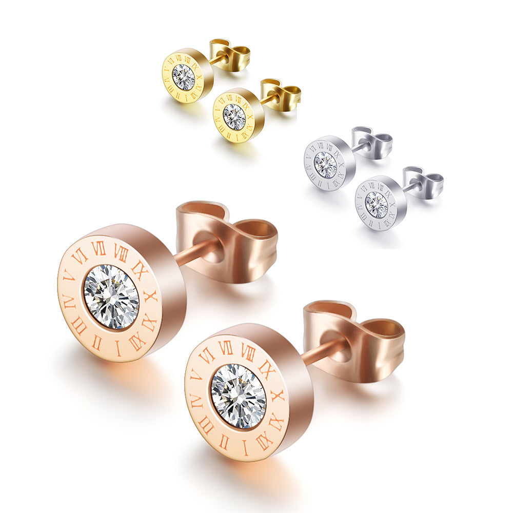 "Roman Numerals" - Diamond Stud Earrings