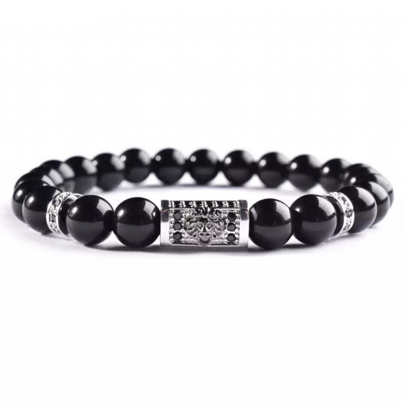 Vintage Bright Black 8mm Natural Stone Bracelet