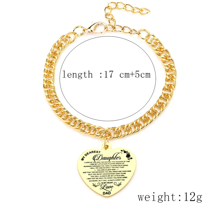 "To My Daughter" Heart Pendant Thick Chain Bracelets