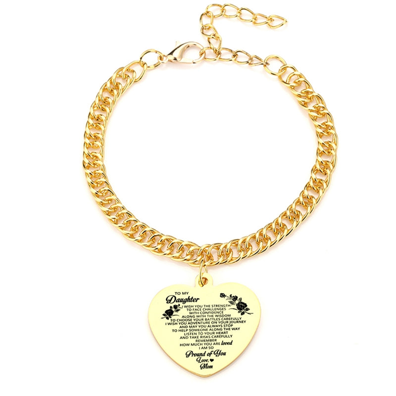 "To My Daughter" Heart Pendant Thick Chain Bracelets