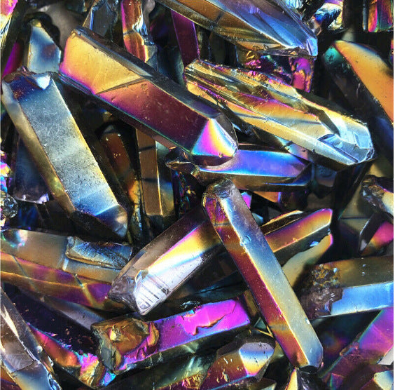 Rainbow Non-porous Natural Electroplating Crystal Pillar Ornament