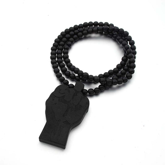 Black Fist Wooden Necklace