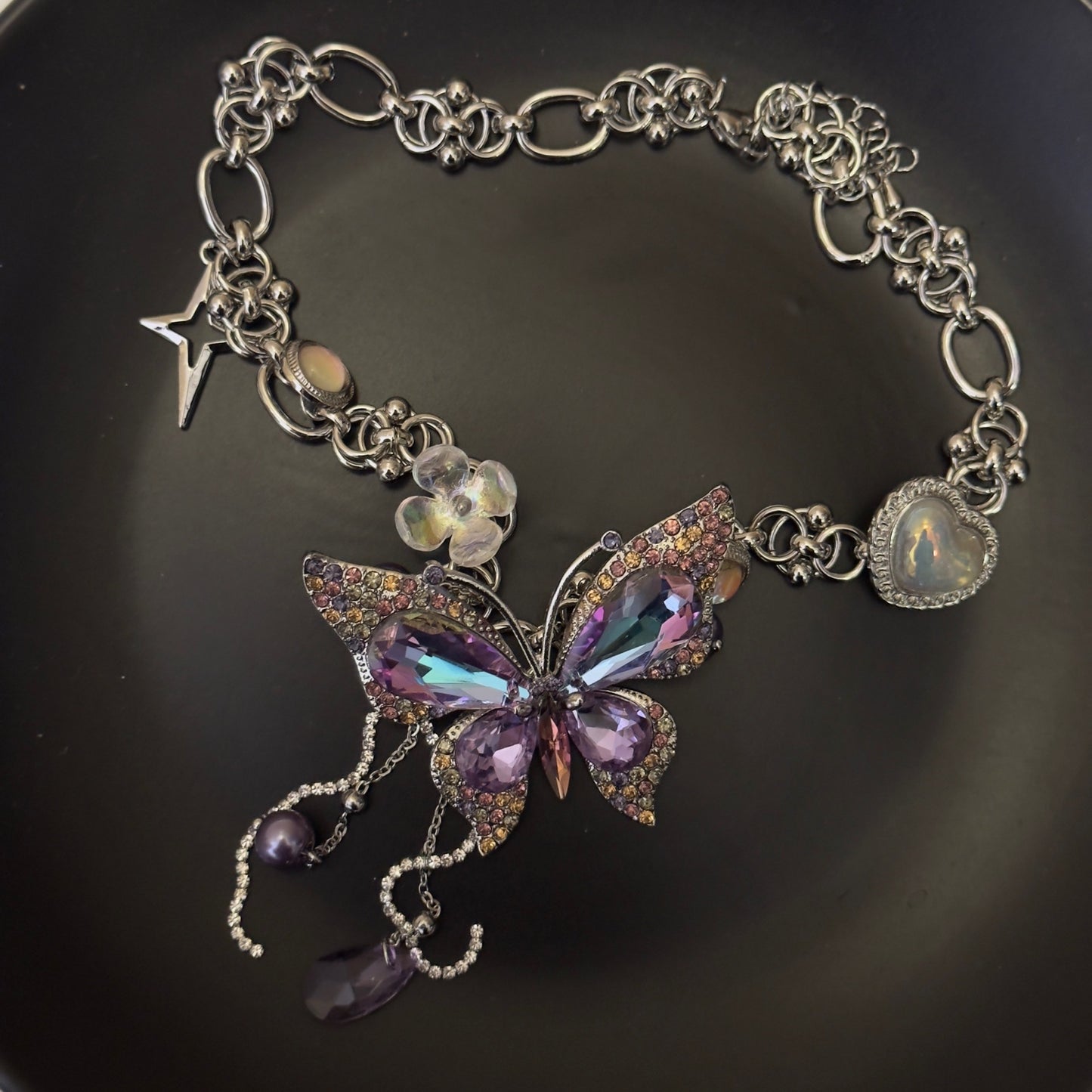 "Shimmy Butterfly" - Shimmering Purple Butterfly Necklace and Ear Piece
