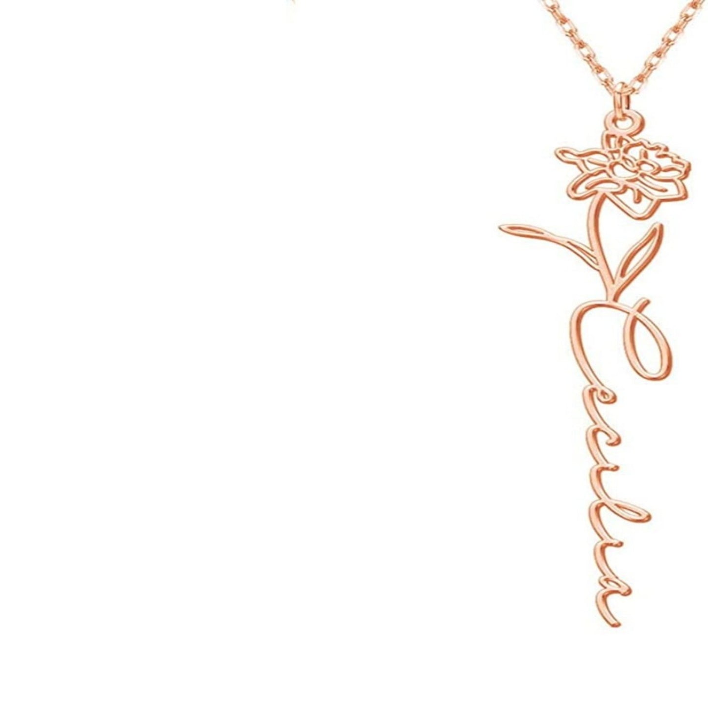 "Birthday Flower" - Name Customized Rose Necklace