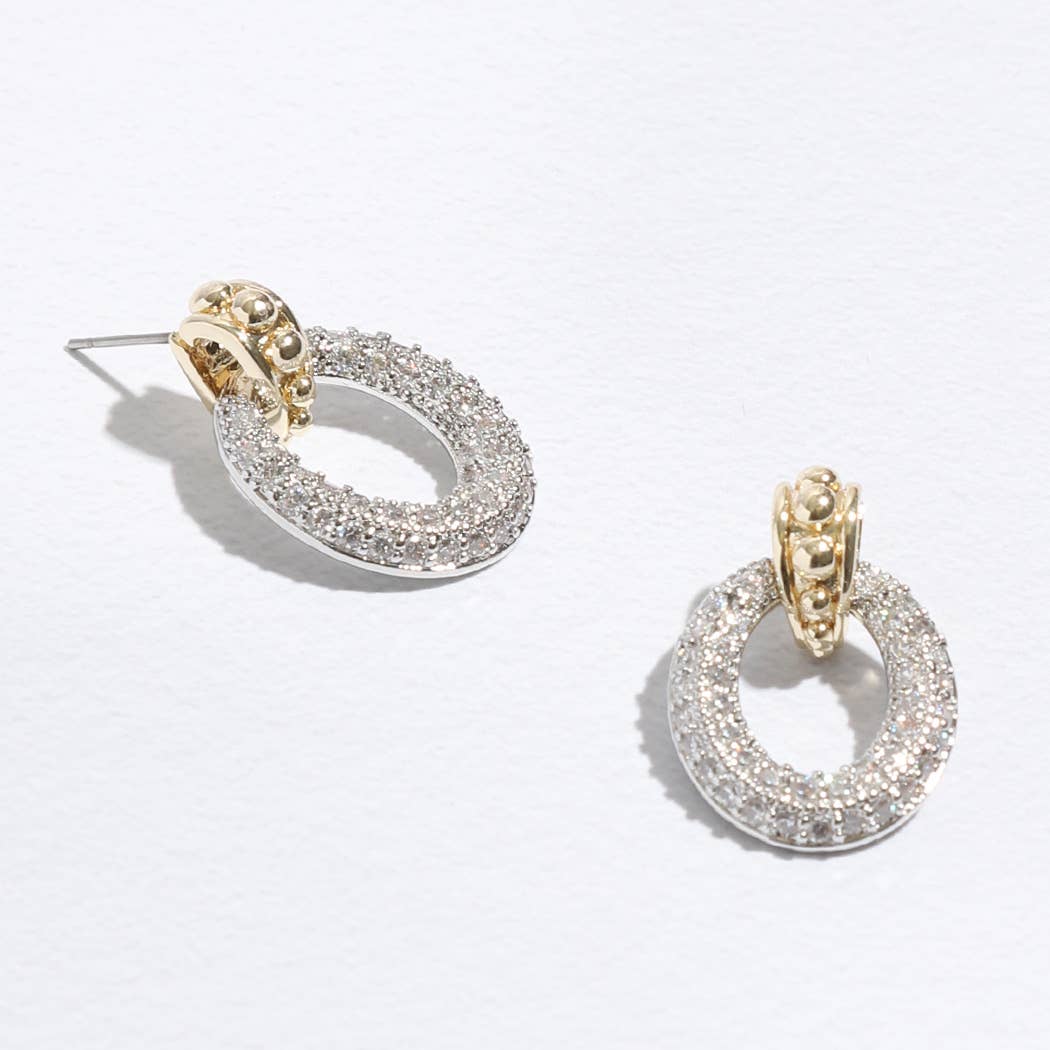 "Door Knocker Inspired" - CZ Two-Toned Post Earrings