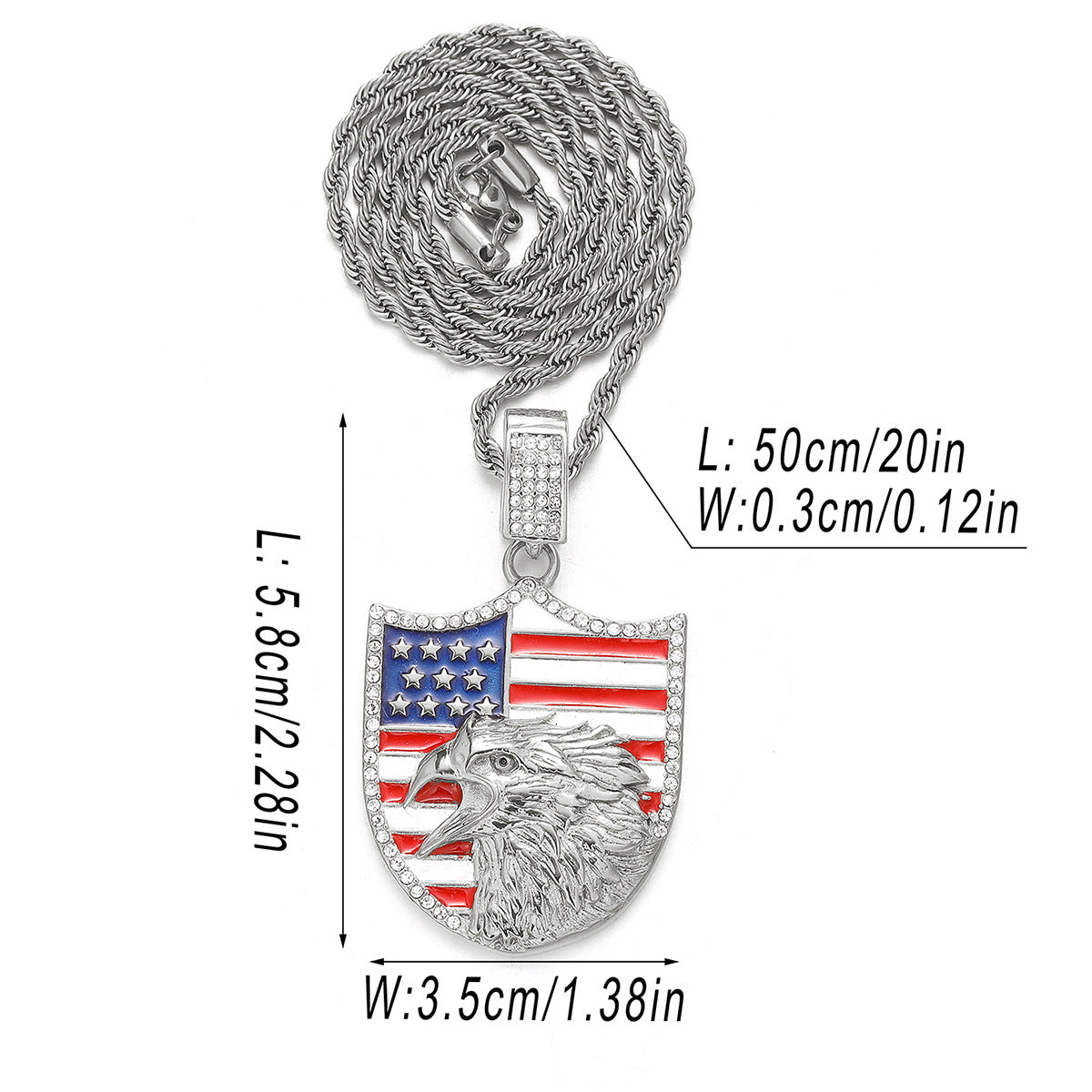 Alloy Diamond-Inlaid Painted National Flag Eagle Pendant Necklace