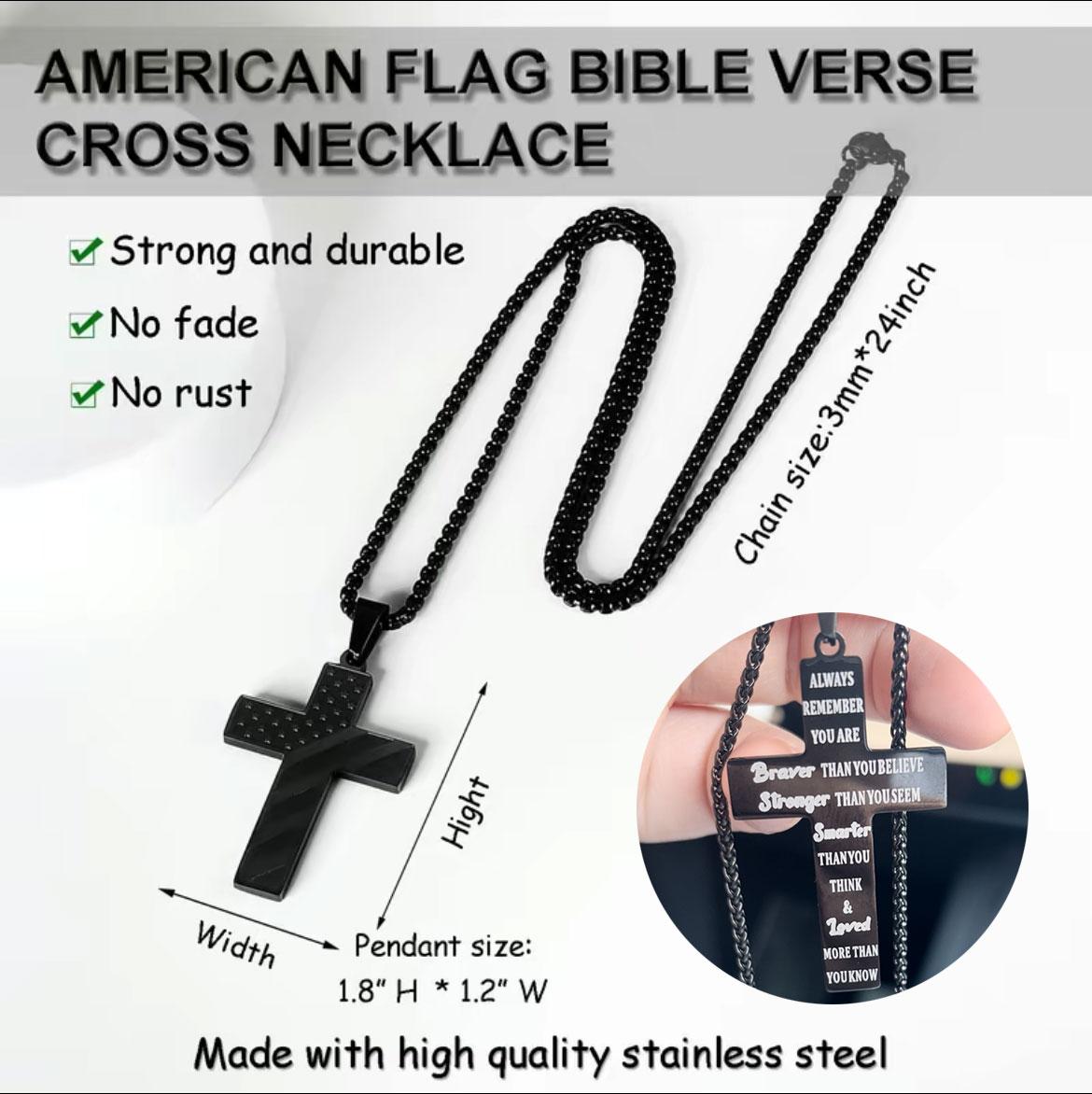 Stainless Steel Cross Necklace With Bible Verse